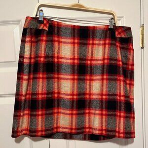 Boden 100% wool plaid tartan mini skirt sz 14 navy beige red pink EUC never worn